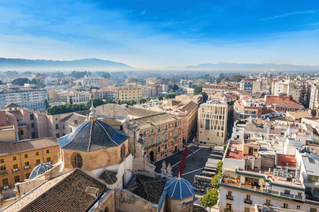 aerial view of Murcia Cathedral and Plaza del Cardenal Belluga