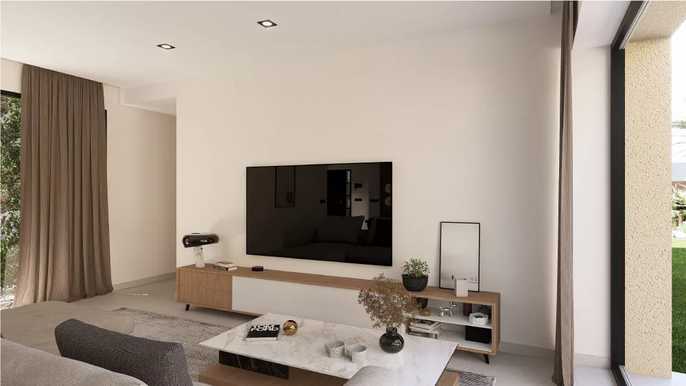 modern living room with tv and minimalist furniture