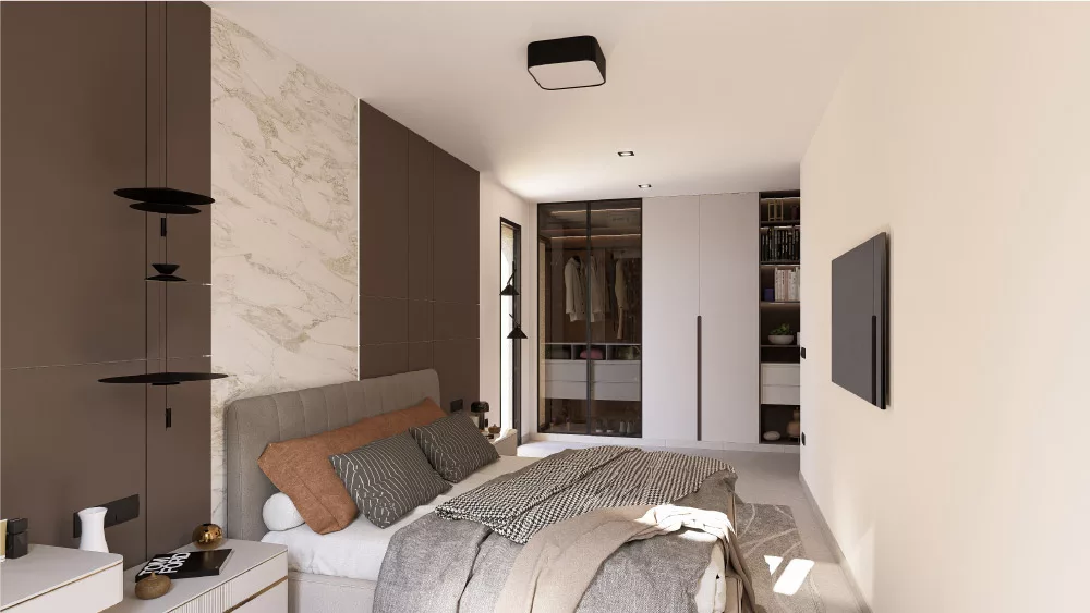 bedroom view with wardrobes