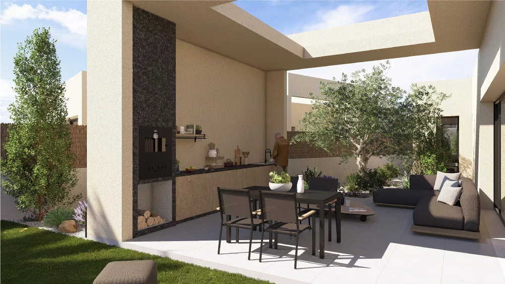 outdoor patio with kitchen at villa retama alameda altaona