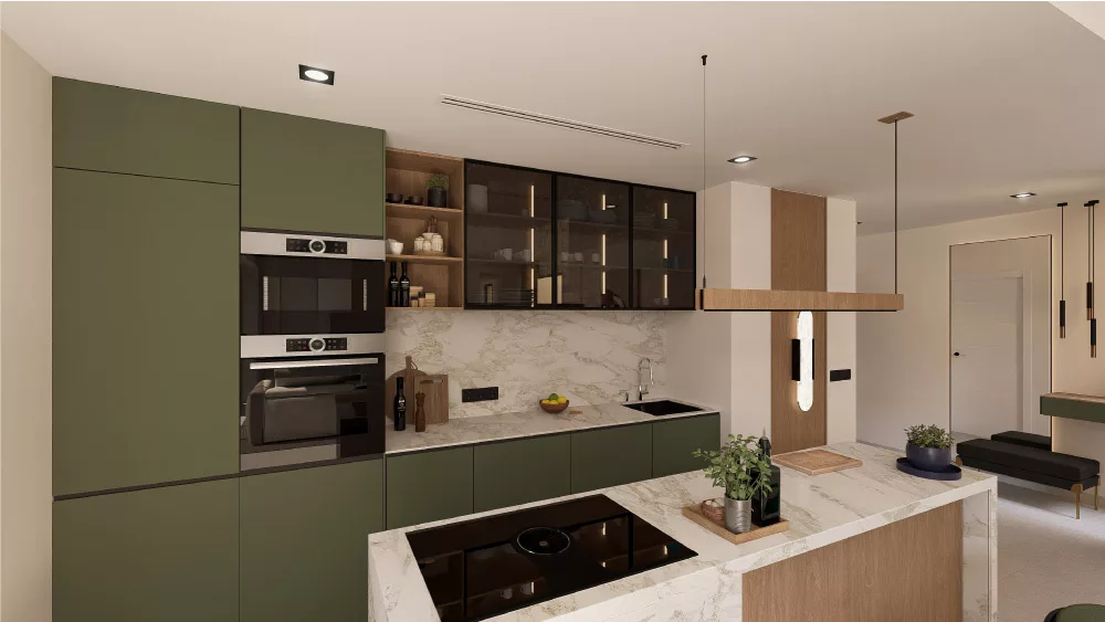 modern kitchen interior with island and premium finishes