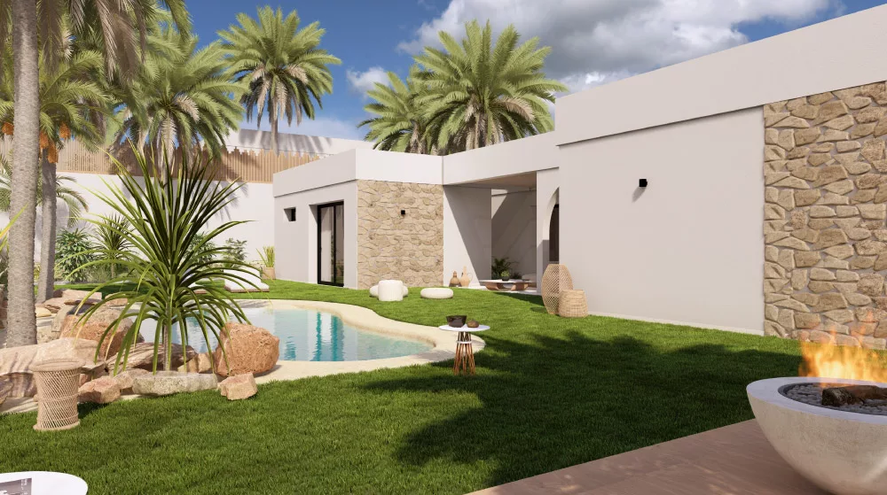 exterior of villa with garden and pool