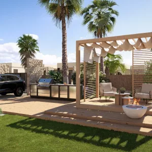 Villa Arin Altaona terrace with pergola, lounge area and garden